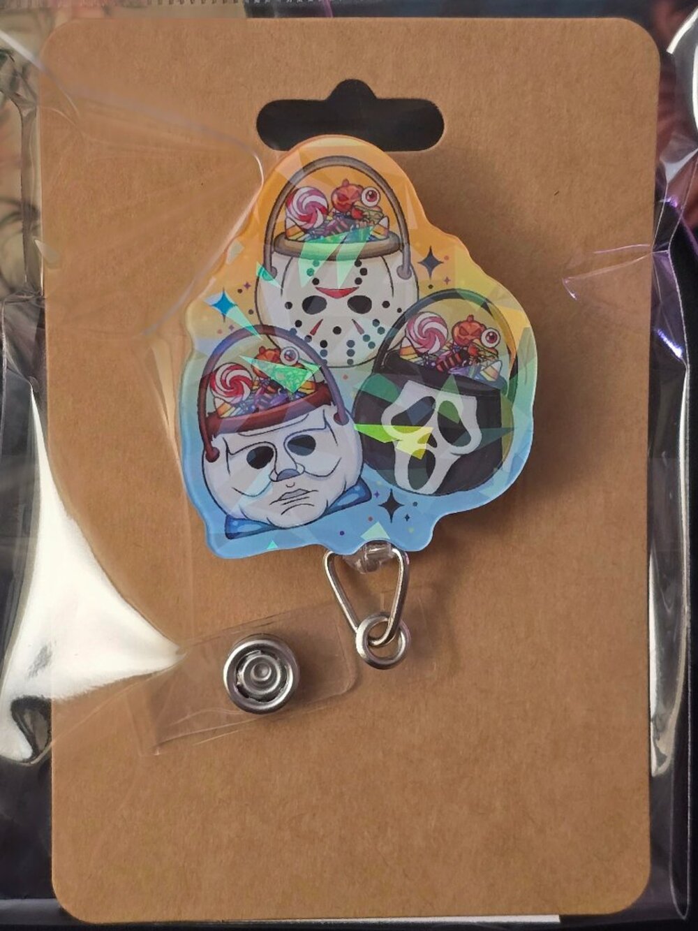 Horror Crew II Boo Bucket Style Halloween Novelty Acrylic Badge Reel